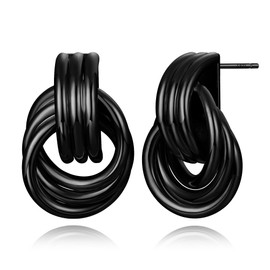 FSLEAD Black Earring for Women Trendy Black Knot Earrings Statement Chunky Geometric Drop Earrings Door Knock Shape Dangling Earrings Knot Dangle Earring Jewelry