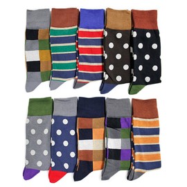 Box408 Men's Socks, Pop, Design, 10 Pair Set, Cotton Blend Material, blue