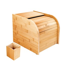 DYNAMI Wooden Rice Storage Box, Dry Storage Container Bamboo Rice Container, with Sliding Lid and Measuring Cup,for Flour, Grains, Nuts, Beans (M-22LBS)