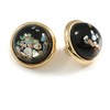 20mm Gold Tone Round Dome Black Resin with Foil Pattern