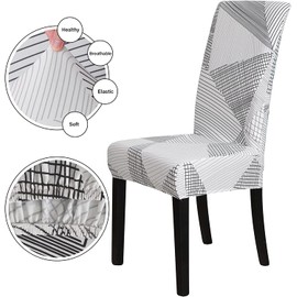 TOMMO Dining Room Chair Covers Set of 6, Stretch Removable Washable Spandex Dining Chair Slipcovers Protectors, Kitchen Chair Covers for Dining Room Party Hotel Ceremony Banquet(White Geometry)