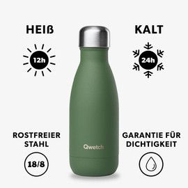 Qwetch - Originals Stainless Steel Insulated Flask 260 ml Khaki - Thermos Flask 24 Hours Cold & 12 Hours Hot - Leak-Proof, BPA-Free, Reusable - Perfect for Sports, Travel, Office & Hiking