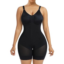 YIANNA Fajas Colombianas Moldeadoras Postpartum Full Body Shapewear for Women Tummy Control Body Shaper Butt Lifter Compression Garment with Zipper Crotch, YA7283-Black-2XL