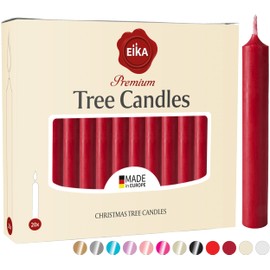Eika Premium Christmas Tree Candles - Set of 20 Traditional Christmas Wax Candles for Pyramids, Carousels & Chimes - Made in Europe - Solid Colored - Dark Red