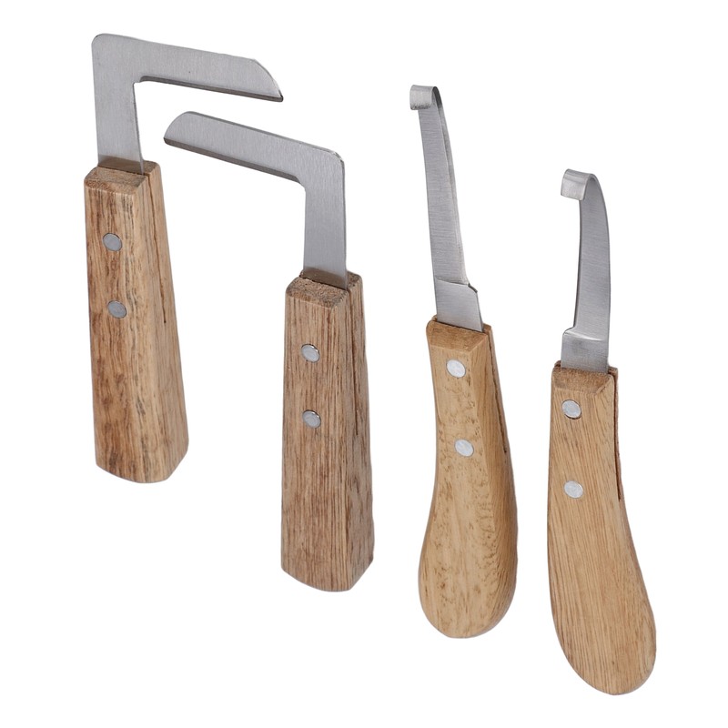 4pcs Hoof Knife Carbon Steel Wooden Handle Left and Right