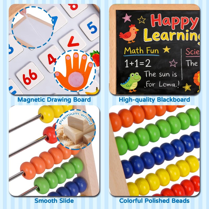 Wooden Abacus for Kids Math - Double-Sided Black/Whiteboard for Toddlers