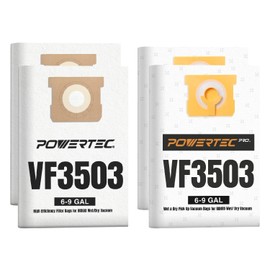 POWERTEC VF3503 Size B Shop Vac Bags Set for Ridgid 4 Pack for Wet + Dry Pickup, 6-9 Gal. Water Resistant & Dry Debris Dust Bags Set (2 of each) for Ridgid HD9000 & Workshop WS32090F2 Wet Dry Vac