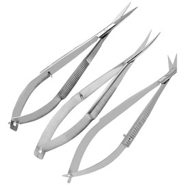 Set Of 3 Pcs. Micro Iris/Castroviejo scissors thread cutting embroidery spring action extra sharp squeezable 4.50" Straight/Curved/angled