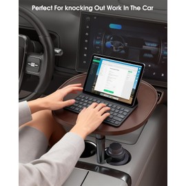 Car Tray Table & Car Laptop Desk - Height Adjustable 360° Swivel Tripod, Solid Wood Car Laptop Mount & Cup Holder Table-Steering Wheel Tray for Dining, Home, Outdoor Picnic, Hiking & Traveling (Oval)