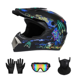 Motorcross Helmet, Off-Road Dirt Bike Helmet, ATV Helmet, Youth Motorcycle Helmet, Unisex Full-face Helmet, Comfortable and Lightweight, FMVSS-218 Safety Certified, 4 Piece Set (Black Claw, Medium)