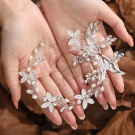 Unicra Butterfly Bridal Wedding Hair Vine Silver Crystal Hair Accessories Pearl Bridal Headband Headpiece for Women and Bridesmaid