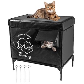 Cat House Outdoor, Indestructible Elevated Feral Cat Shelter Weatherproof with Escape Door,Outside Waterproof Insulated Strayed Cat House for Winter (Black)