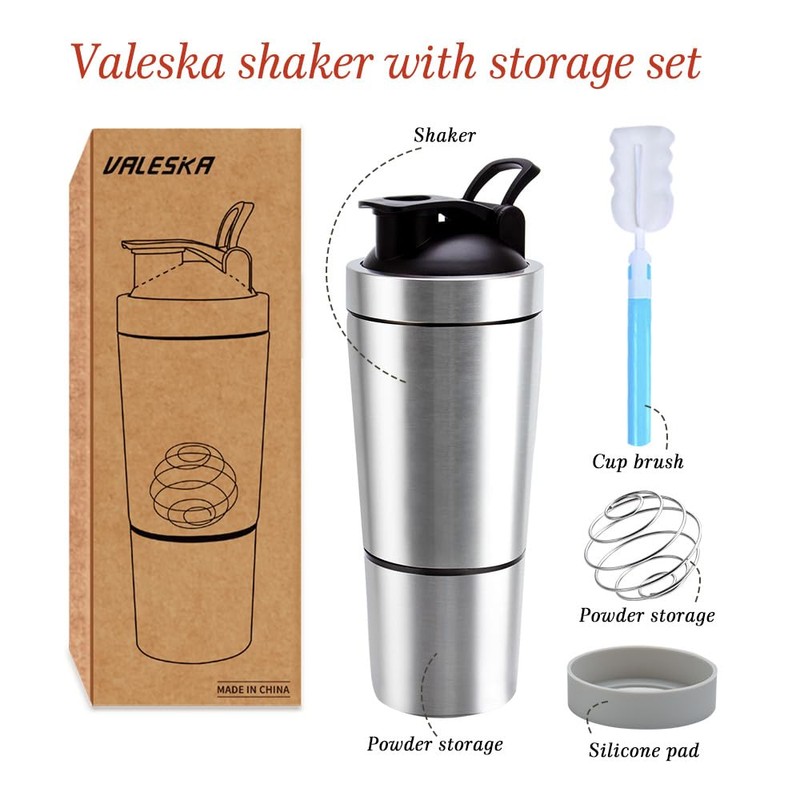 VALESKA Stainless Steel Protein Shaker Bottle, 27.0 Fl Oz, Insulated,