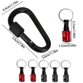 6 Pcs Drill Bit Holder Keychain Set 1/4" Hex Quick Release Extension for Impact Driver Screwdriver Industrial Carabiner Clip Rustproof Aluminum Alloy (Red&Black)