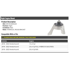 Right Passenger Side Engine Motor Mount - Compatible with 2018-2022 Honda Accord