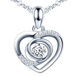 MicLee Women's Girl's Necklace pendant, 925 Sterling Silver necklace, Shiny heart diamond necklace pendant, Inlaid zircon, silver