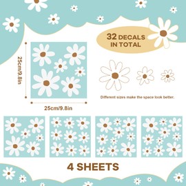 Flower Wall Decals Peel and Stick, 32 Pcs Wall Stickers, Flower Decals for Walls, Flower Stickers for Wall, Wall Stickers Decor, Wall Stickers for Girls Room, Daisy Stickers