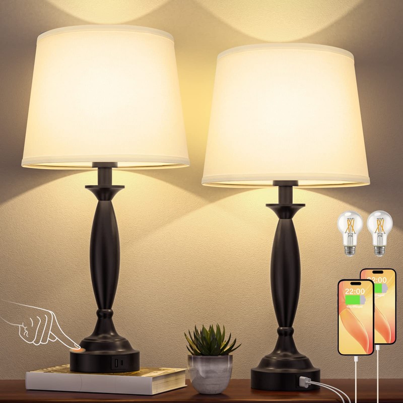 White Lamps for Bedrooms Set of 2 - Touch Control