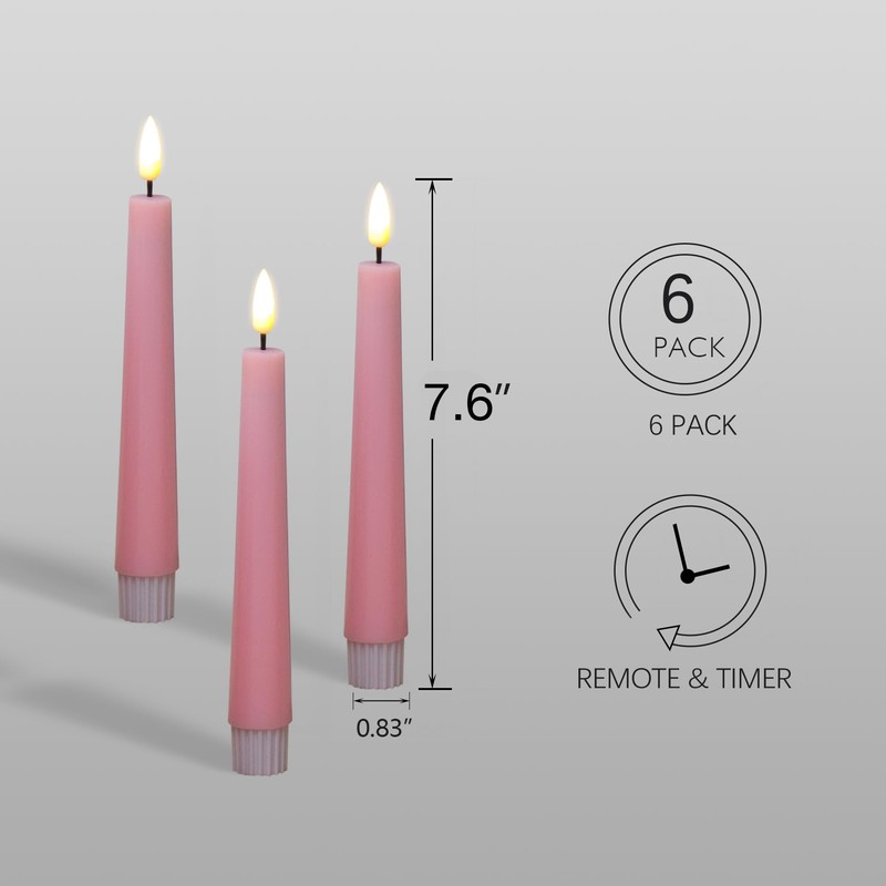 Eywamage Short Pink Flameless Taper Candles with Remote, Flickering Battery
