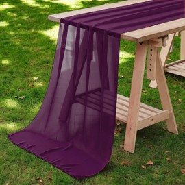 VDS - 1 PC | Eggplant 14ft Sheer Chiffon Table Runner 27x170 Inches Centerpiece Cloth Gauze for Wedding Bridal Shower Birthday Graduation Engagement Ceremony Event Party Banquet Table Decoration