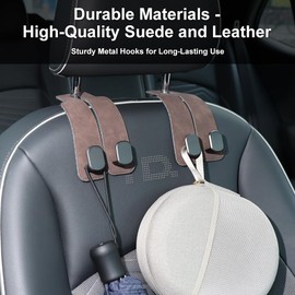 2 Pack Leather Car Seat Organizer Hooks - Universal Premium Car Accessories with Improved Grip for Purses, Bags, Coats and More - Stylish and Practical Car Organizer (Brown)