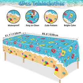 Hegbolke 4 Pack Summer Beach Tablecloths - Hawaiian Decorations Disposable Plastic Table Cover for Summer Beach Swimming Pool Birthday Baby Shower Party Decorations, 51.2x86.6in
