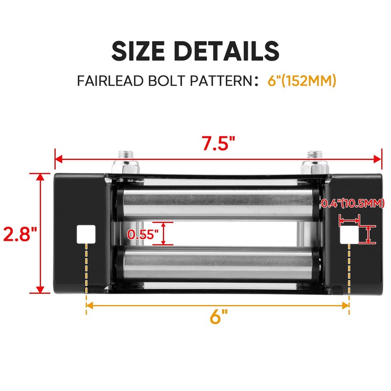 WeiSen 6" (152MM) Winch Roller Fairlead Cable Guide fit 4000-5500