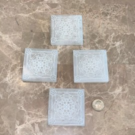 Etched Selenite HAND MADE Charging Plate (1) - Metaphysical