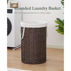 SETVSON 34.3 Gal (130 L) Large Laundry Hamper Laundry Basket Round Handwoven Wicker Laundry Baskets Rattan Laundry Basket with Removable Bag Handles 2 Mesh Bags for Living Room Bedroom Brown
