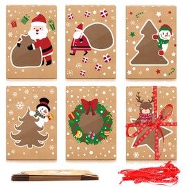 LOKIPA Christmas Bakery Cookie Boxes with Window,12 Pack Window Kraft Paper Gift Treat Candy Boxes with 72 Feet Ribbon (8inch)