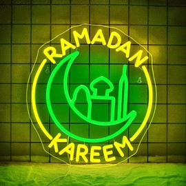 Ramadan Kareem Neon Sign Ramadan Decoration Neon Signs for Wall Decor Dimmable Ramadan Mubarak Neon Lights LED Light Up Sign for Islamic Bedroom Living Room Ramadan Celebration Gift Muslim Party