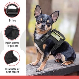 XS Dog Harness, Tactical Puppy Vest with Handle k9 Military Adjustable Pet Vest Harness for Outdoor Training, Black
