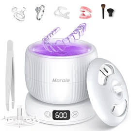 2025 Upgraded Ultrasonic Retainer Cleaner Machine,Separate Retainer Cleaner for Night Guards, Braces, Aligner, Jewelry, 4 Modes Denture Cleaner & Removable Base and Top Cover(White)