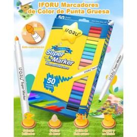 Marcadores IFORU 50 Colores Super Markers Punta Redonda Lavables Plumones Dibujo