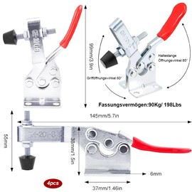 GH-201-B Toggle Lever Tensioner Quick Release 4 Pieces Horizontal Toggle Clamp 90 kg Vertical Holding Force Horizontal Tensioner Non-Slip Toggle Clamp for Machine Operation