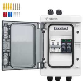 PJERJZN Solar Combination Device (1-in-1-Out/2-in-2-Out/4-in-4-Out) with 1000V DC 40A LS Switch & 20-40KA SPD, IP65 Waterproof Housing (PC + ABS) for Motorhomes/Roof/Island Systems (1-in-1-Out)