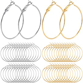 Joez Wonderful 48Pcs Hoop Earrings Finding, Hypoallergenic Alloy Round Earring Hoops for Jewelry Making, Open Beading DIY Earrings Craft Art Accessories (Gold+Silver, 40mm)