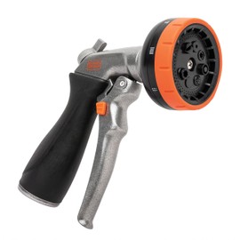 BLACK+DECKER® 8-Pattern Zinc Front Trigger Nozzle – Durable Metal Build, Comfortable Grip, Precision Control BD59378