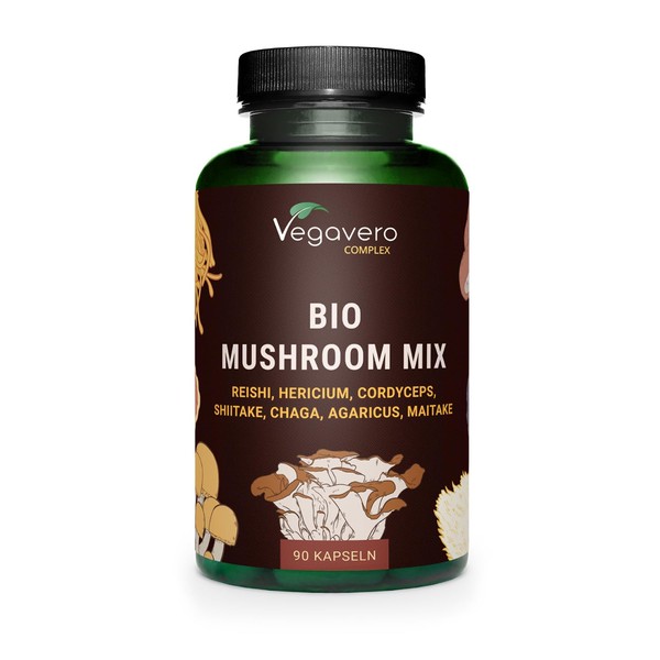 Bio Vitalpilze | 7 BIO EXTRAKTE: Reishi, Cordyceps, Shiitake, Chaga, Hericium, Agaricus, Maitake | Mushroom Mix - Beta-Glucane & Polysaccharide | Vegan | Deutsche Produktion von Vegavero®