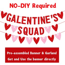 Galentine’s Squad Banner with Hanging Swirls, Funny Girl Lady Galentines Day Decorations, Happy Galentines Day Banner, Galentine’s Day Party Decorations, HGB Happy Valentines Day Party Decorations