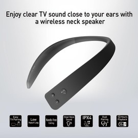 Panasonic WN10 Wireless Wearable TV Neck Speaker with Easy Set Up, Bluetooth, Connect to Two Devices, Built-in Microphone for Hands-Free Calling, Splashproof with IPX4 - SC-WN10PP-K