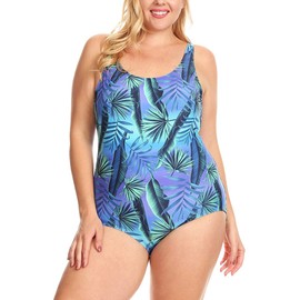 ToBeInStyle Traje de baño Missy de una pieza para mujer, Azul (Blue Jungle), 12