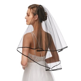 Nanchor Black Bridal Veil Women's Simple Tulle Short Bachelorette Party Wedding Veil Ribbon Edge With Comb for Wedding Hen Party (Black)