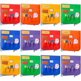 Natonhi Chair Pockets for Classrooms Set of 12 17.5 x 16.5 inch Seat Sacks Seat Pockets for Classroom Chairs Chairback Buddy Pocket Chart 6 Storage Pockets for Kindergarten Classroom 6 Colors