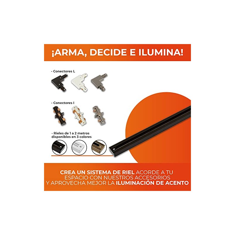 Tecnolite - Conector Recto para Riel de Spot, Color Negro,