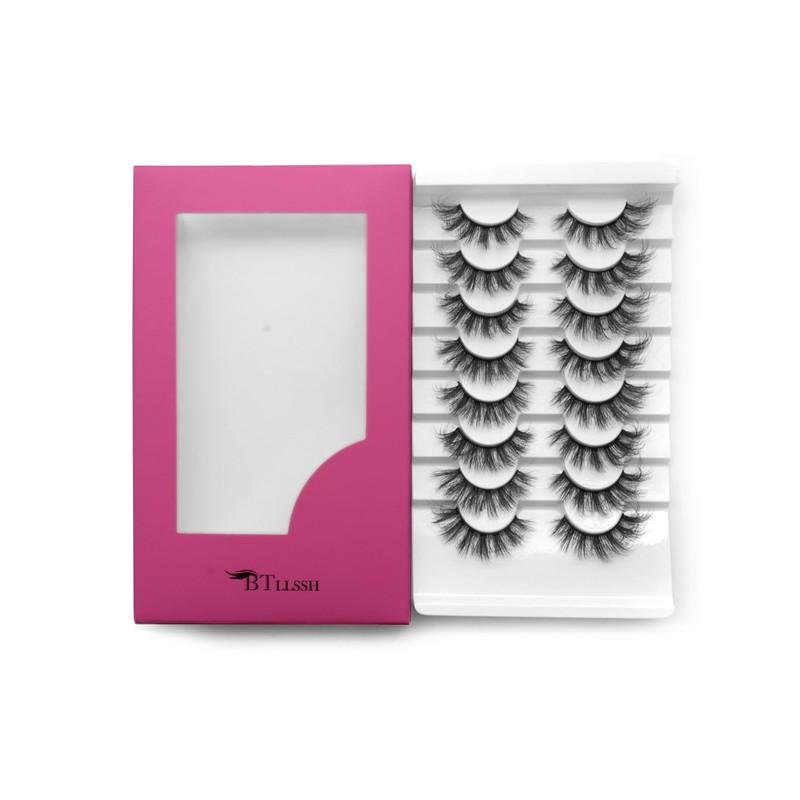 BTLLSSH 8Pair 3D5D 0.59INCH Thick False Eyelashes Cross Volume Cat
