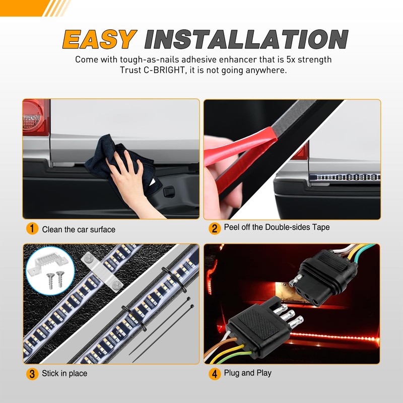 GOOACC Truck Tailgate Light Bar 48" Triple Row 360 LED
