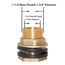 Joywayus 1-1/4" Female 1-1/2" Male Soild Brass Water Tank Connector Bulkhead Tank Fitting With 2 Rubber Ring Stablizing