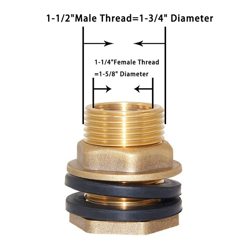 Joywayus 1-1/4" Female 1-1/2" Male Soild Brass Water Tank Connector