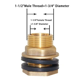 Joywayus 1-1/4" Female 1-1/2" Male Soild Brass Water Tank Connector Bulkhead Tank Fitting With 2 Rubber Ring Stablizing
